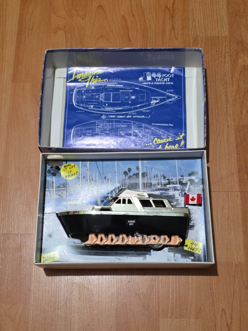 Vintage 1986 Jobar 44 Foot Yacht Wind-Up Toy w/ Box, Key